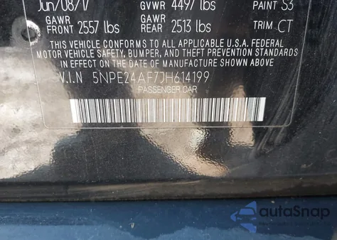 2018 Hyundai Sonata Se from USA, damaged, VIN 5NPE24AF7JH614199